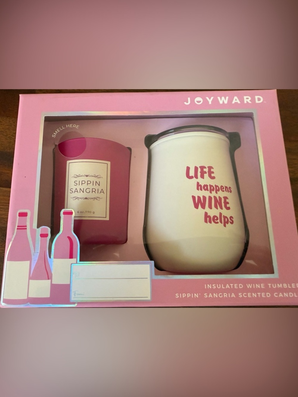 Joyward Pink Wine Tumbler & Sippin' Sangria Candle Gift Set NWT